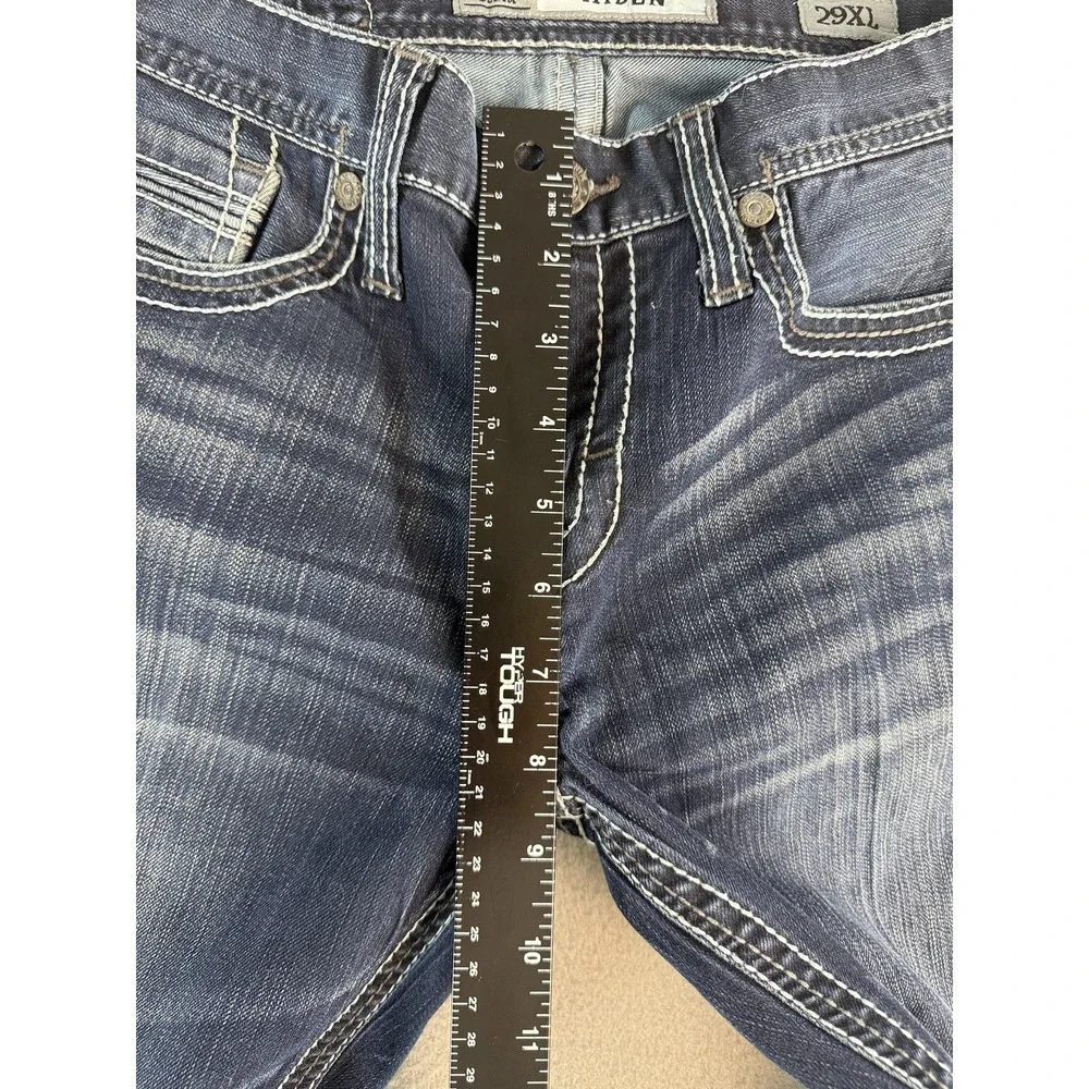 BKE Aiden Jeans Mens‎ 29x27 Med Wash Blue Relaxed Bootcut Stretch Distressed Hem